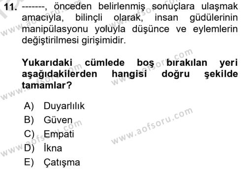 Ekip Yönetimi ve Liderlik Dersi 2021 - 2022 Yılı Yaz Okulu Sınavı 11. Soru