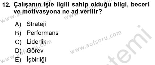 Ekip Yönetimi ve Liderlik Dersi 2021 - 2022 Yılı Yaz Okulu Sınavı 12. Soru