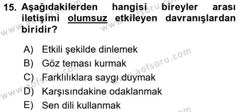 Ekip Yönetimi ve Liderlik Dersi 2021 - 2022 Yılı Yaz Okulu Sınavı 15. Soru