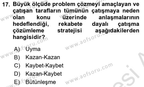 Ekip Yönetimi ve Liderlik Dersi 2021 - 2022 Yılı Yaz Okulu Sınavı 17. Soru