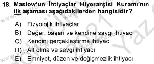 Ekip Yönetimi ve Liderlik Dersi 2021 - 2022 Yılı Yaz Okulu Sınavı 18. Soru