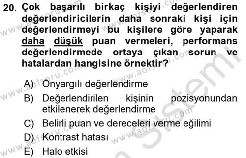 Ekip Yönetimi ve Liderlik Dersi 2021 - 2022 Yılı Yaz Okulu Sınavı 20. Soru