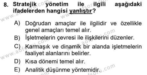 Ekip Yönetimi ve Liderlik Dersi 2021 - 2022 Yılı Yaz Okulu Sınavı 8. Soru