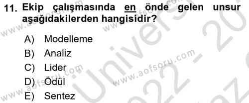 Ekip Yönetimi ve Liderlik Dersi 2022 - 2023 Yılı Yaz Okulu Sınavı 11. Soru