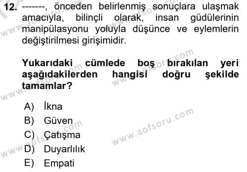 Ekip Yönetimi ve Liderlik Dersi 2022 - 2023 Yılı Yaz Okulu Sınavı 12. Soru