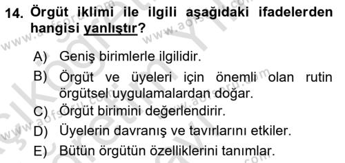 Ekip Yönetimi ve Liderlik Dersi 2022 - 2023 Yılı Yaz Okulu Sınavı 14. Soru