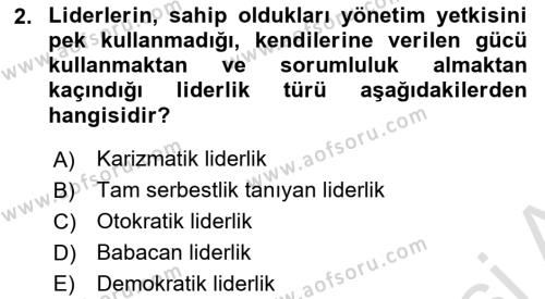 Ekip Yönetimi ve Liderlik Dersi 2022 - 2023 Yılı Yaz Okulu Sınavı 2. Soru