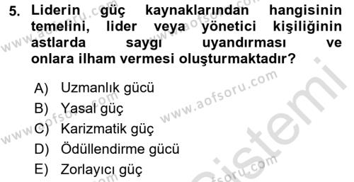 Ekip Yönetimi ve Liderlik Dersi 2022 - 2023 Yılı Yaz Okulu Sınavı 5. Soru