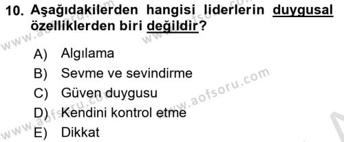 Ekip Yönetimi ve Liderlik Dersi 2023 - 2024 Yılı (Vize) Ara Sınavı 10. Soru