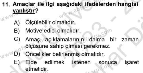 Ekip Yönetimi ve Liderlik Dersi 2023 - 2024 Yılı (Vize) Ara Sınavı 11. Soru