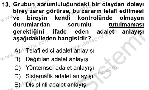 Ekip Yönetimi ve Liderlik Dersi 2023 - 2024 Yılı (Vize) Ara Sınavı 13. Soru