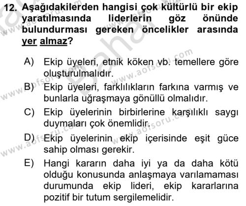 Ekip Yönetimi ve Liderlik Dersi 2023 - 2024 Yılı (Final) Dönem Sonu Sınavı 12. Soru