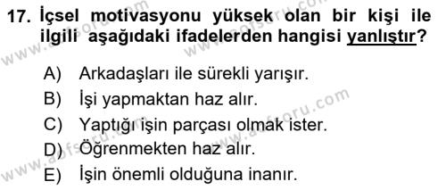 Ekip Yönetimi ve Liderlik Dersi 2023 - 2024 Yılı (Final) Dönem Sonu Sınavı 17. Soru