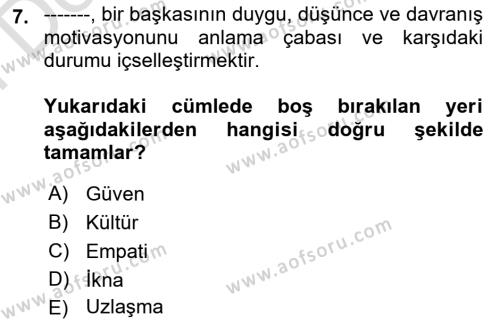 Ekip Yönetimi ve Liderlik Dersi 2023 - 2024 Yılı (Final) Dönem Sonu Sınavı 7. Soru