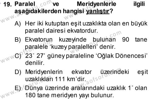 Coğrafi Bilgi Sistemlerine Giriş Dersi 2013 - 2014 Yılı (Vize) Ara Sınavı 19. Soru