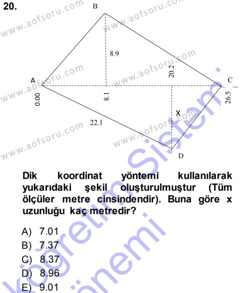 Coğrafi Bilgi Sistemlerine Giriş Dersi 2013 - 2014 Yılı (Vize) Ara Sınavı 20. Soru