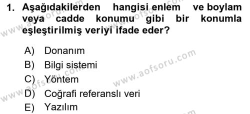 Coğrafi Bilgi Sistemlerine Giriş Dersi 2022 - 2023 Yılı Yaz Okulu Sınavı 1. Soru