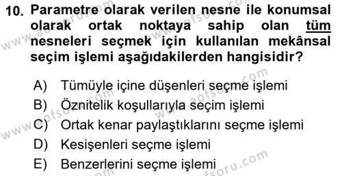 Coğrafi Bilgi Sistemlerine Giriş Dersi 2022 - 2023 Yılı Yaz Okulu Sınavı 10. Soru