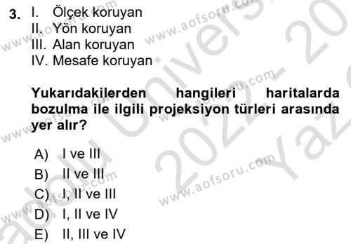 Coğrafi Bilgi Sistemlerine Giriş Dersi 2022 - 2023 Yılı Yaz Okulu Sınavı 3. Soru