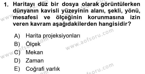 Coğrafi Bilgi Sistemlerine Giriş Dersi 2023 - 2024 Yılı (Vize) Ara Sınavı 1. Soru