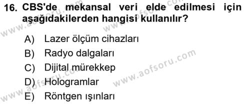 Coğrafi Bilgi Sistemlerine Giriş Dersi 2023 - 2024 Yılı (Vize) Ara Sınavı 16. Soru