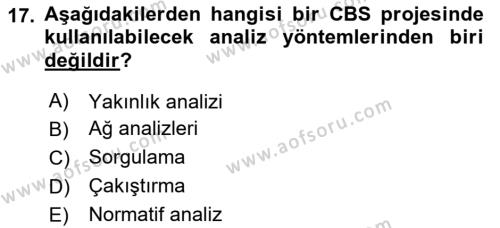 Coğrafi Bilgi Sistemlerine Giriş Dersi 2023 - 2024 Yılı (Vize) Ara Sınavı 17. Soru