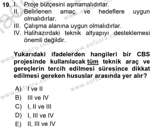 Coğrafi Bilgi Sistemlerine Giriş Dersi 2023 - 2024 Yılı (Vize) Ara Sınavı 19. Soru