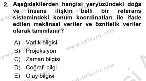 Coğrafi Bilgi Sistemlerine Giriş Dersi 2023 - 2024 Yılı (Vize) Ara Sınavı 2. Soru