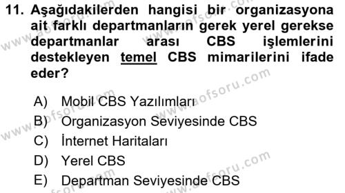 Coğrafi Bilgi Sistemlerine Giriş Dersi 2023 - 2024 Yılı (Final) Dönem Sonu Sınavı 11. Soru