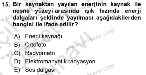 Coğrafi Bilgi Sistemlerine Giriş Dersi 2023 - 2024 Yılı Yaz Okulu Sınavı 15. Soru