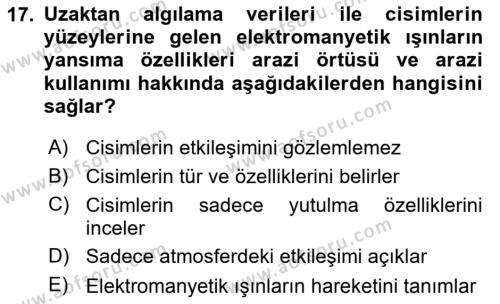 Coğrafi Bilgi Sistemlerine Giriş Dersi 2023 - 2024 Yılı Yaz Okulu Sınavı 17. Soru