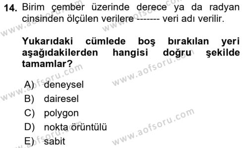 Coğrafi Bilgi Sistemleri İçin Temel İstatistik Dersi 2021 - 2022 Yılı (Final) Dönem Sonu Sınavı 14. Soru