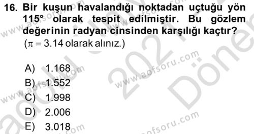 Coğrafi Bilgi Sistemleri İçin Temel İstatistik Dersi 2021 - 2022 Yılı (Final) Dönem Sonu Sınavı 16. Soru