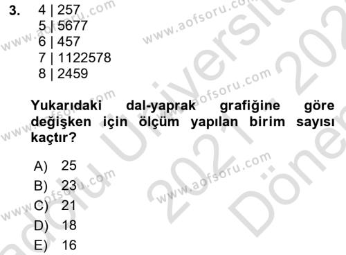 Coğrafi Bilgi Sistemleri İçin Temel İstatistik Dersi 2021 - 2022 Yılı (Final) Dönem Sonu Sınavı 3. Soru