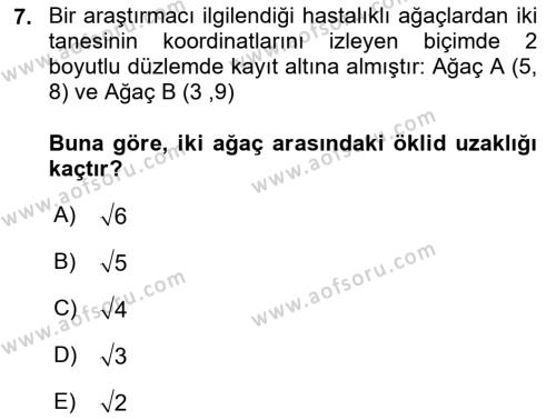 Coğrafi Bilgi Sistemleri İçin Temel İstatistik Dersi 2021 - 2022 Yılı (Final) Dönem Sonu Sınavı 7. Soru