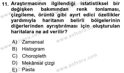 Coğrafi Bilgi Sistemleri İçin Temel İstatistik Dersi 2021 - 2022 Yılı Yaz Okulu Sınavı 11. Soru