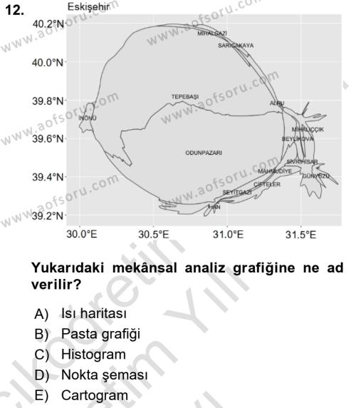 Coğrafi Bilgi Sistemleri İçin Temel İstatistik Dersi 2021 - 2022 Yılı Yaz Okulu Sınavı 12. Soru