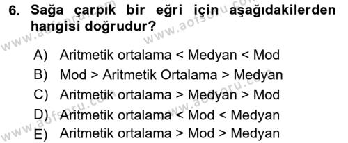 Coğrafi Bilgi Sistemleri İçin Temel İstatistik Dersi 2021 - 2022 Yılı Yaz Okulu Sınavı 6. Soru