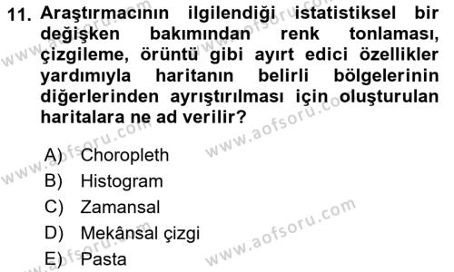 Coğrafi Bilgi Sistemleri İçin Temel İstatistik Dersi 2022 - 2023 Yılı Yaz Okulu Sınavı 11. Soru