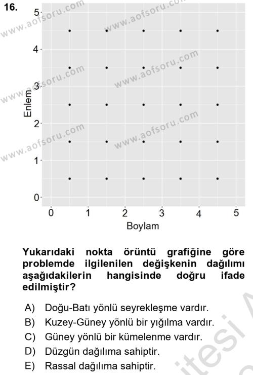 Coğrafi Bilgi Sistemleri İçin Temel İstatistik Dersi 2022 - 2023 Yılı Yaz Okulu Sınavı 16. Soru