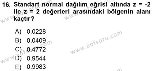 Coğrafi Bilgi Sistemleri İçin Temel İstatistik Dersi 2023 - 2024 Yılı (Vize) Ara Sınavı 16. Soru