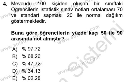 Coğrafi Bilgi Sistemleri İçin Temel İstatistik Dersi 2023 - 2024 Yılı (Final) Dönem Sonu Sınavı 4. Soru