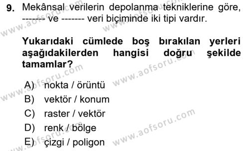 Coğrafi Bilgi Sistemleri İçin Temel İstatistik Dersi 2023 - 2024 Yılı (Final) Dönem Sonu Sınavı 9. Soru