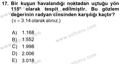 Coğrafi Bilgi Sistemleri İçin Temel İstatistik Dersi 2023 - 2024 Yılı Yaz Okulu Sınavı 17. Soru