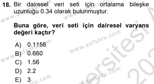 Coğrafi Bilgi Sistemleri İçin Temel İstatistik Dersi 2023 - 2024 Yılı Yaz Okulu Sınavı 18. Soru