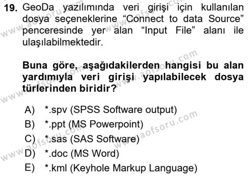 Coğrafi Bilgi Sistemleri İçin Temel İstatistik Dersi 2023 - 2024 Yılı Yaz Okulu Sınavı 19. Soru