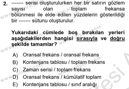 Coğrafi Bilgi Sistemleri İçin Temel İstatistik Dersi 2023 - 2024 Yılı Yaz Okulu Sınavı 2. Soru