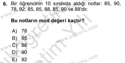 Coğrafi Bilgi Sistemleri İçin Temel İstatistik Dersi 2023 - 2024 Yılı Yaz Okulu Sınavı 6. Soru