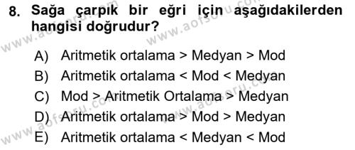 Coğrafi Bilgi Sistemleri İçin Temel İstatistik Dersi 2023 - 2024 Yılı Yaz Okulu Sınavı 8. Soru