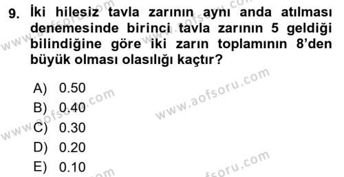 Coğrafi Bilgi Sistemleri İçin Temel İstatistik Dersi 2023 - 2024 Yılı Yaz Okulu Sınavı 9. Soru